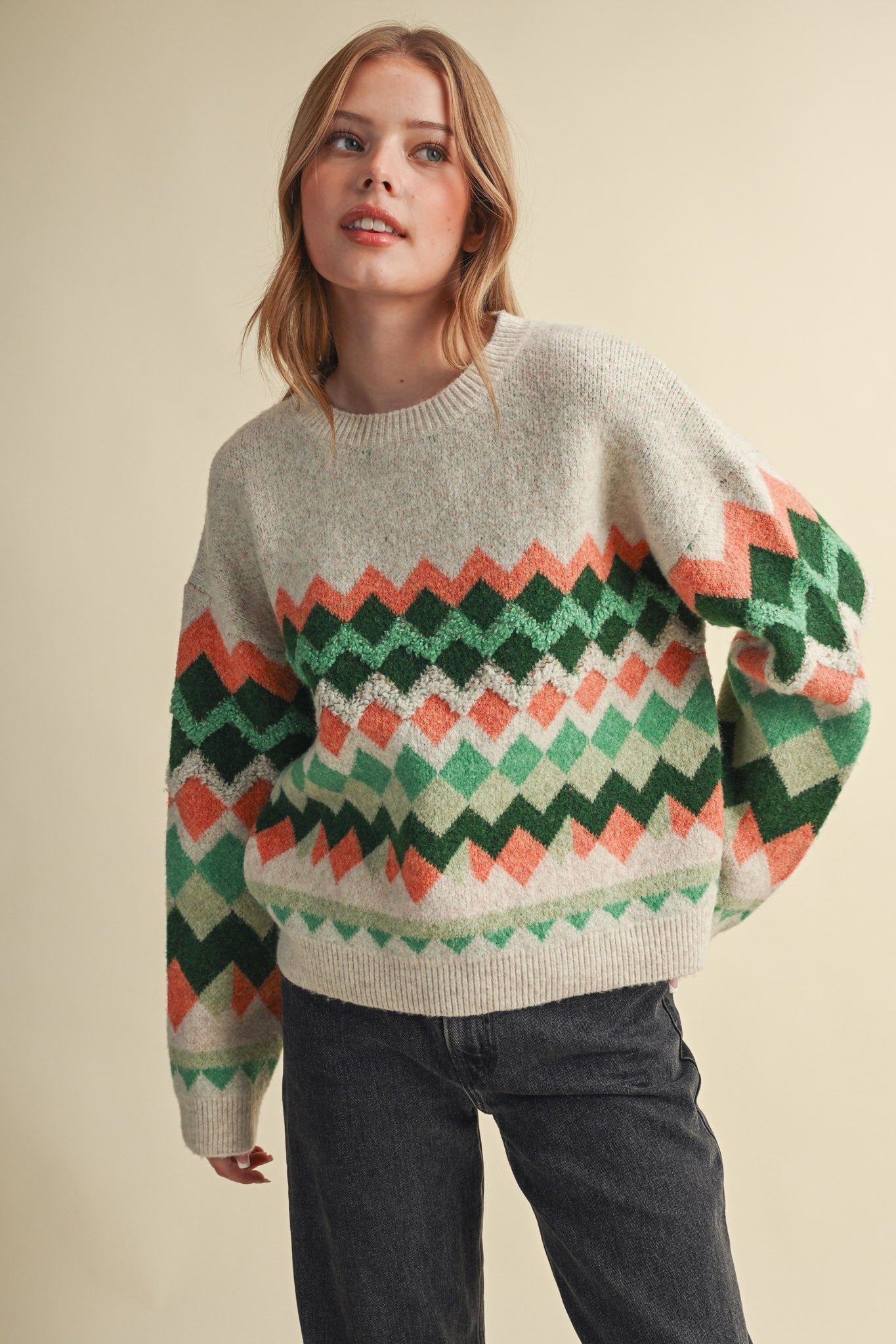 Alpine Mosaic Fuzzy Knit Sweater - Westly