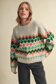 Alpine Mosaic Fuzzy Knit Sweater - Westly