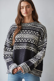 Alpine Rhythm Pattern Knit Sweater in Black White - product photo 1