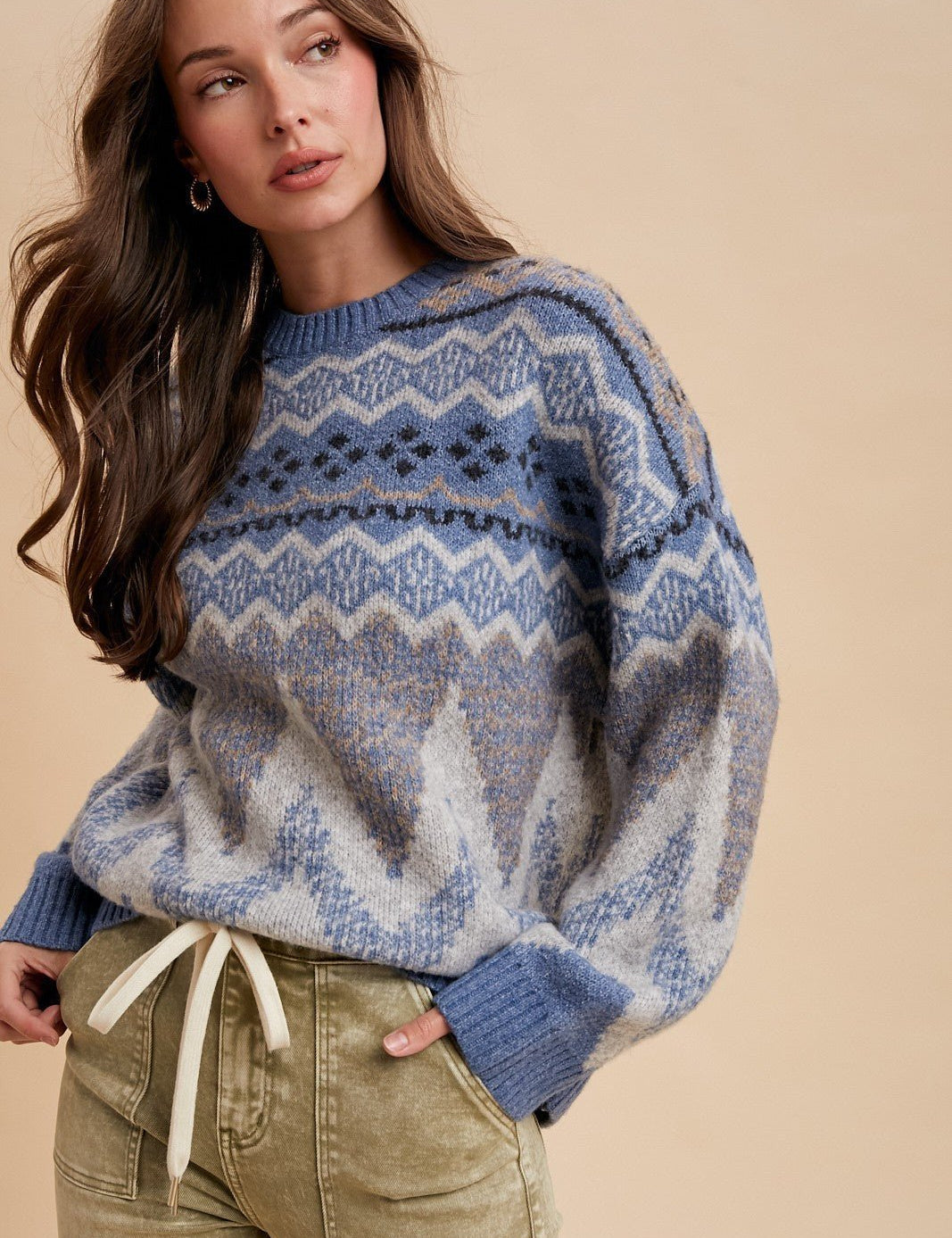 Alpine Wool Blend Oversized Fair Isle Sweater - Westly