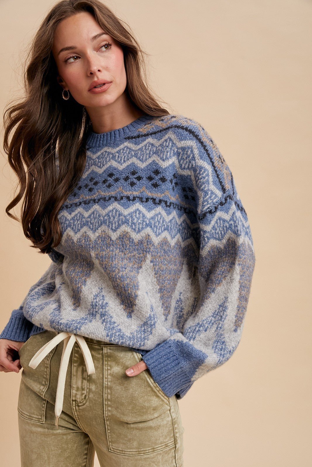 Alpine Wool Blend Oversized Fair Isle Sweater - Westly