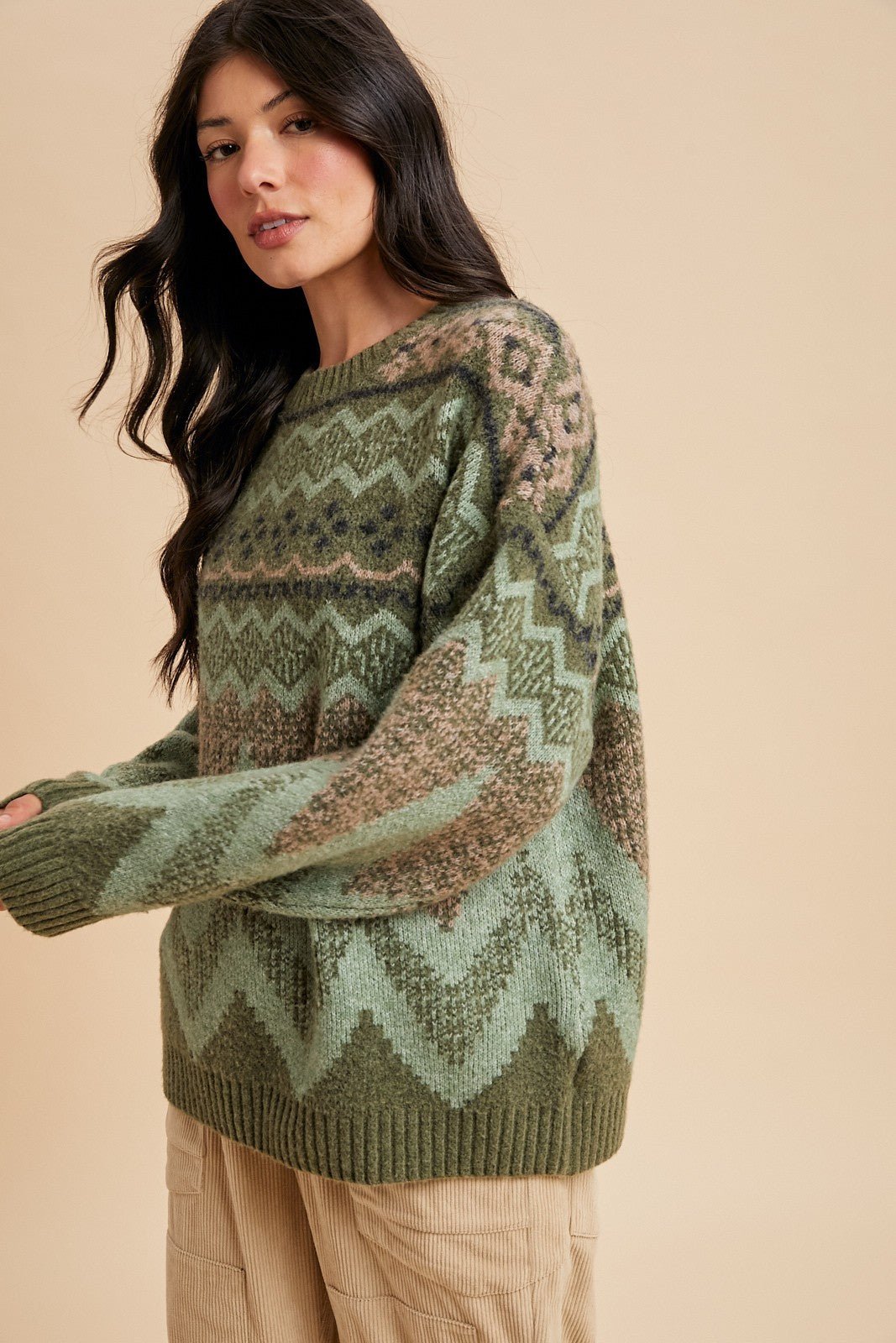 Alpine Wool Blend Oversized Fair Isle Sweater - Westly