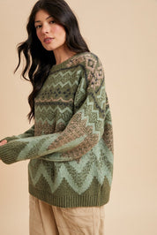 Alpine Wool Blend Oversized Fair Isle Sweater - Westly