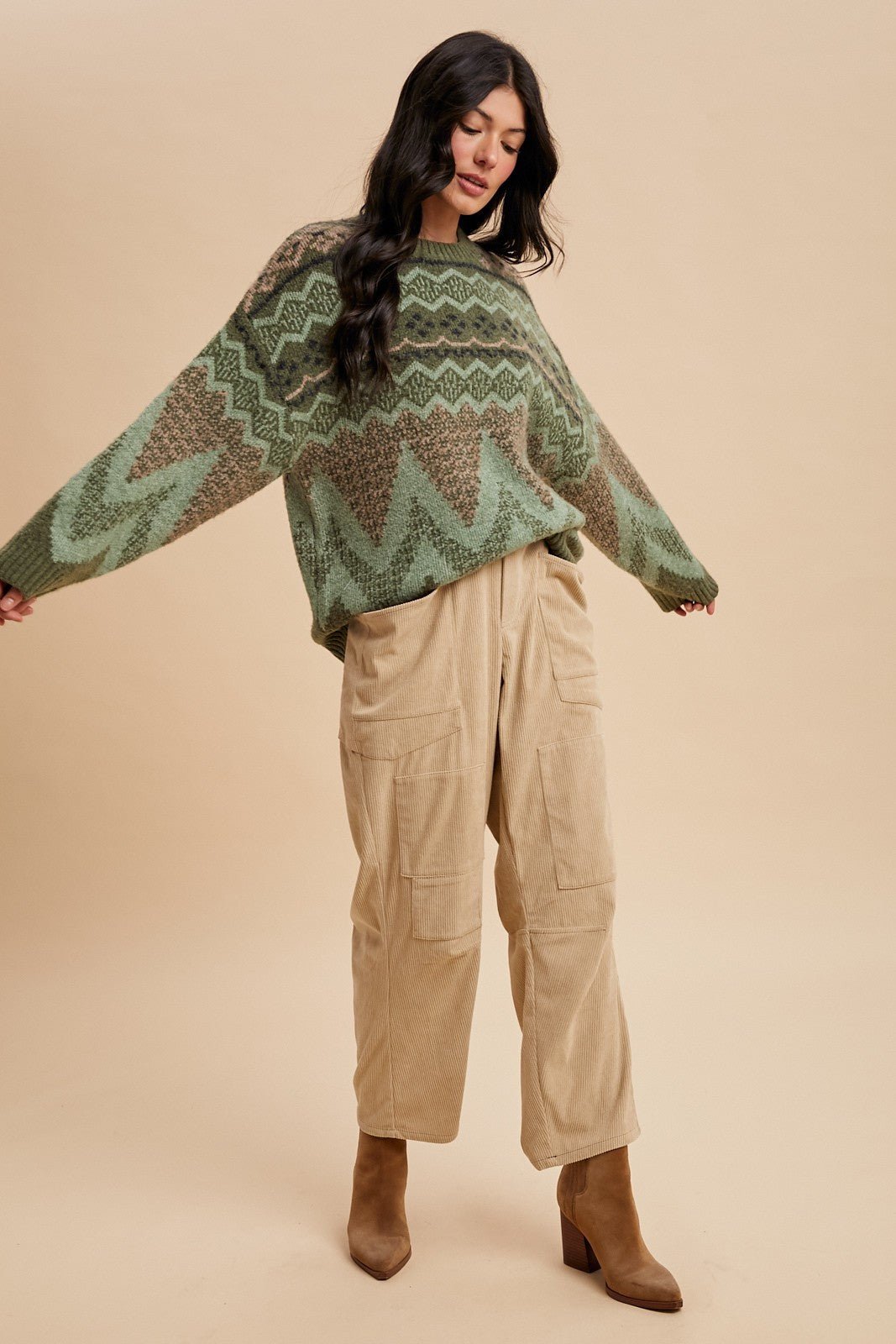 Alpine Wool Blend Oversized Fair Isle Sweater - Westly