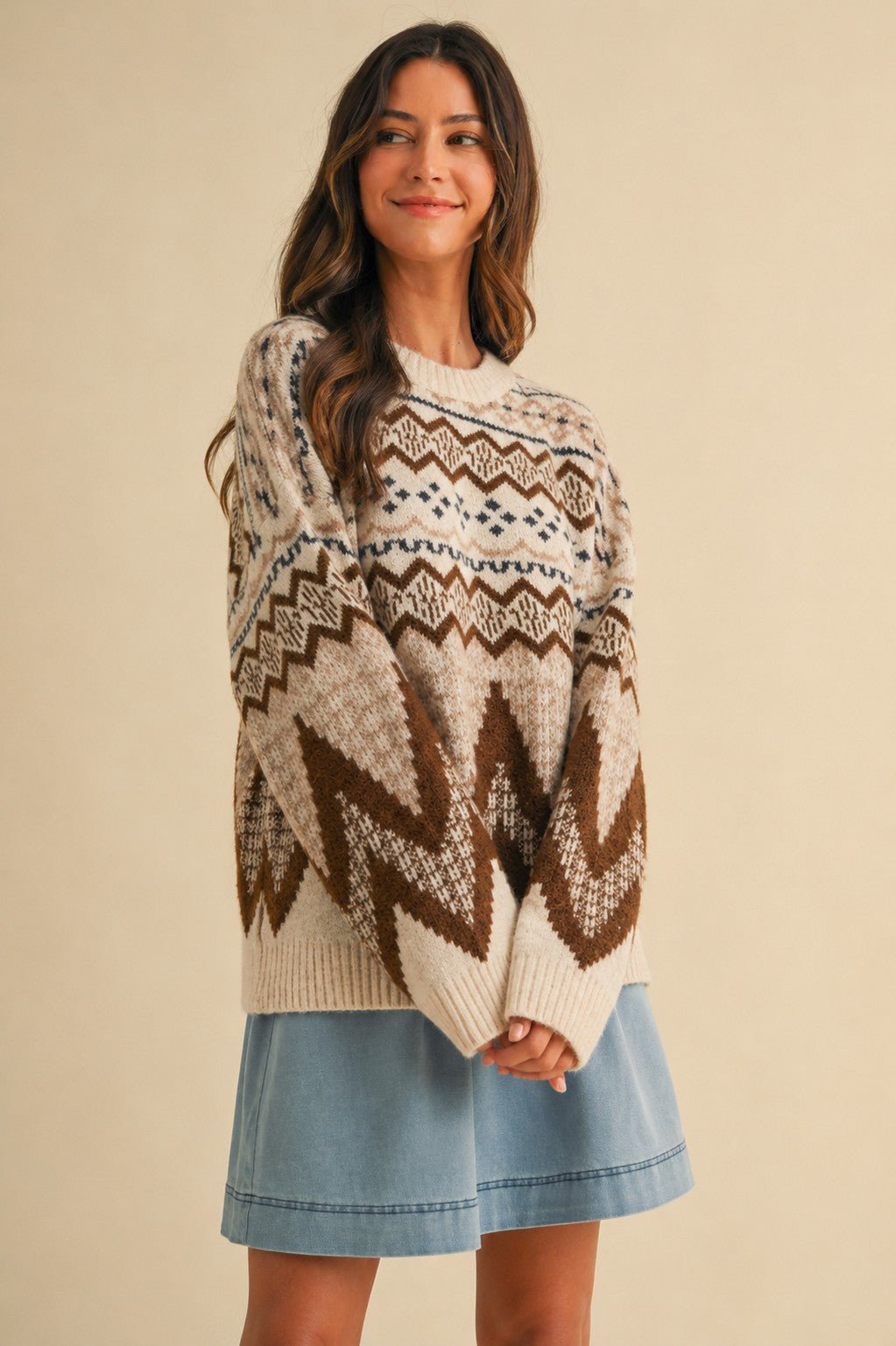 Alpine Wool Blend Oversized Fair Isle Sweater - Westly