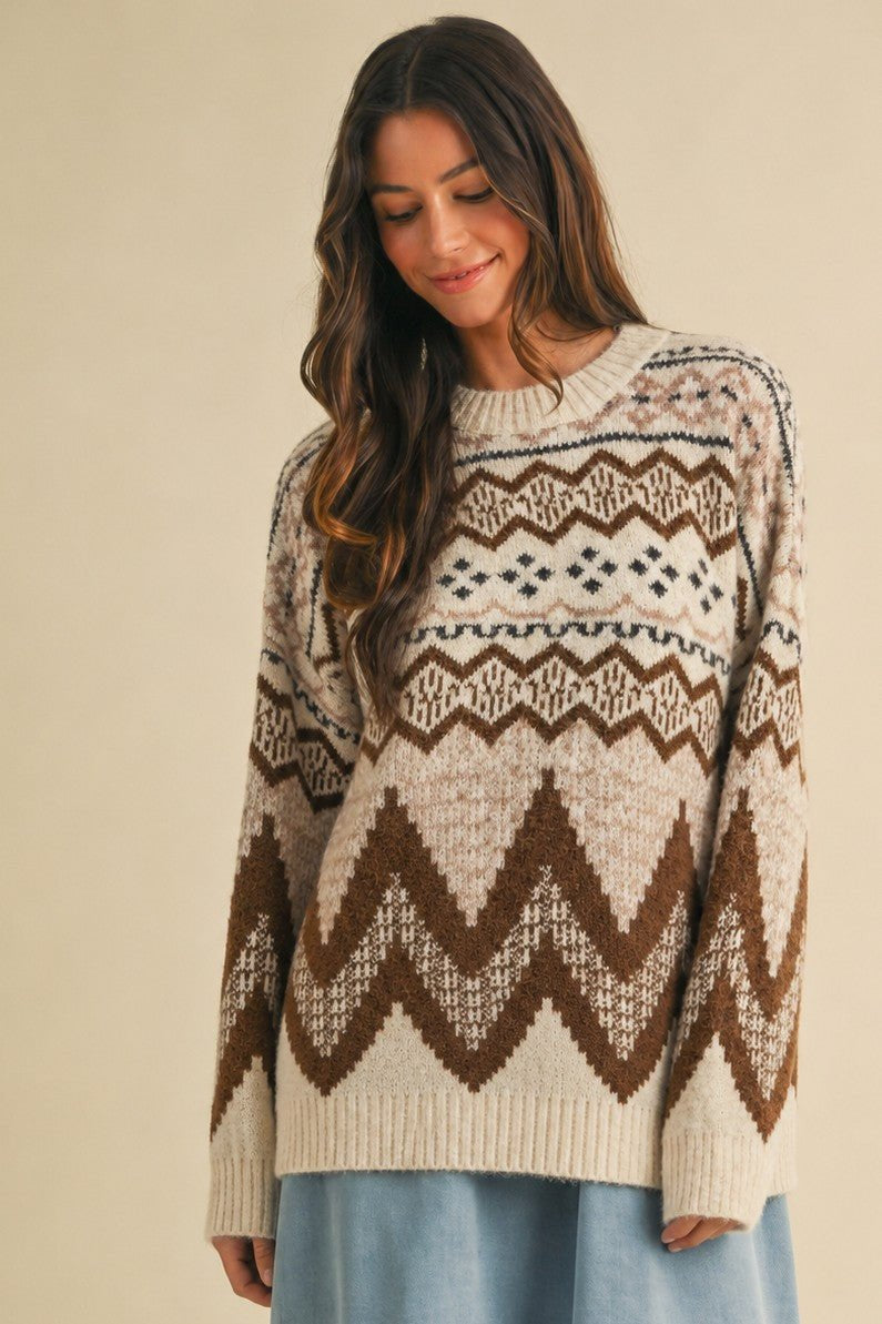 Alpine Wool Blend Oversized Fair Isle Sweater - Westly