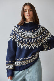 Alta Vista Lodge Fair Isle Mock Neck Sweater in Navy Taupe, photo 1