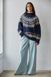 Alta Vista Lodge Fair Isle Mock Neck Sweater in Navy Taupe, photo 2