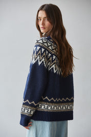 Alta Vista Lodge Fair Isle Mock Neck Sweater in Navy Taupe, photo 3
