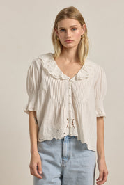 Amabel Embroidered Collar Blouse in Ivory - product photo 1