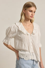 Amabel Embroidered Collar Blouse in Ivory - product photo 3