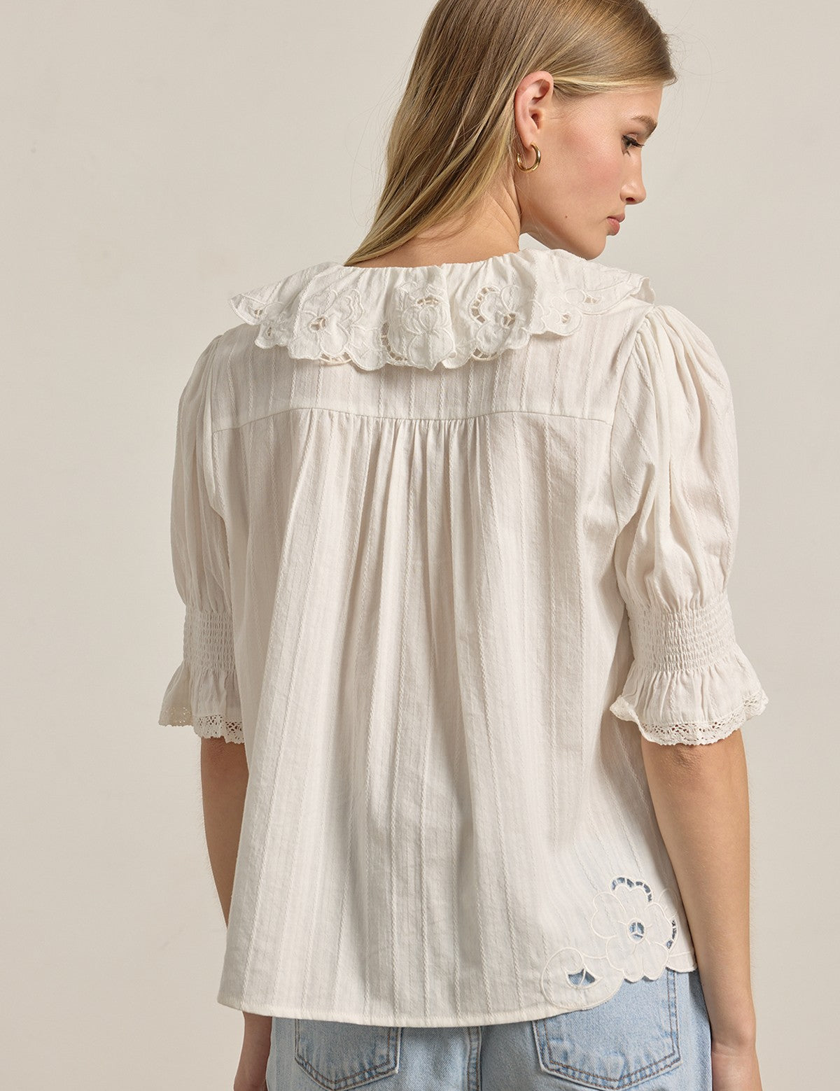 Amabel Embroidered Collar Blouse in Ivory - product photo 4