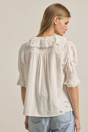 Amabel Embroidered Collar Blouse in Ivory - product photo 4