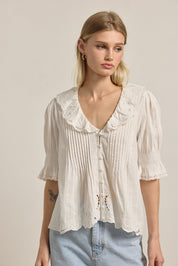 Amabel Embroidered Collar Blouse in Ivory - product photo 5