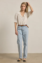 Amabel Embroidered Collar Blouse in Ivory - product photo 6