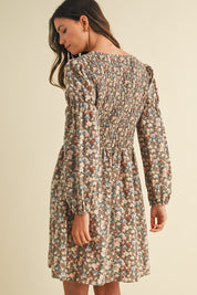 Amabel Smocked Floral Mini Dress in Brown Multi, photo 4
