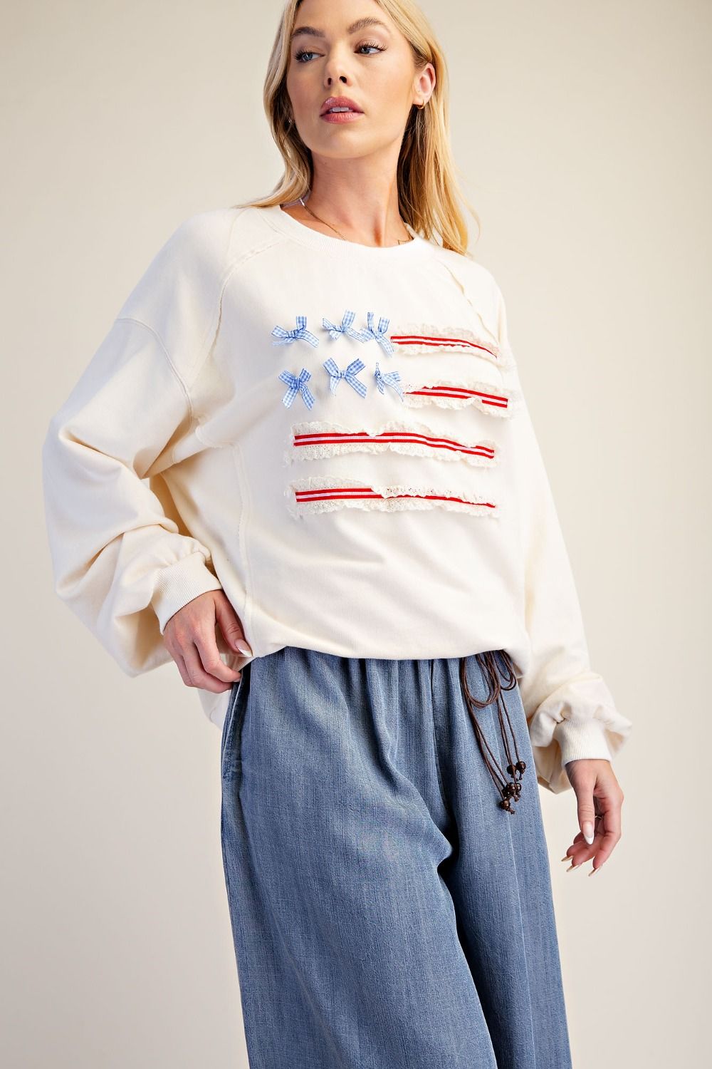 American Belle Washed Terry Knit Long-Sleeve Pullover - Westly