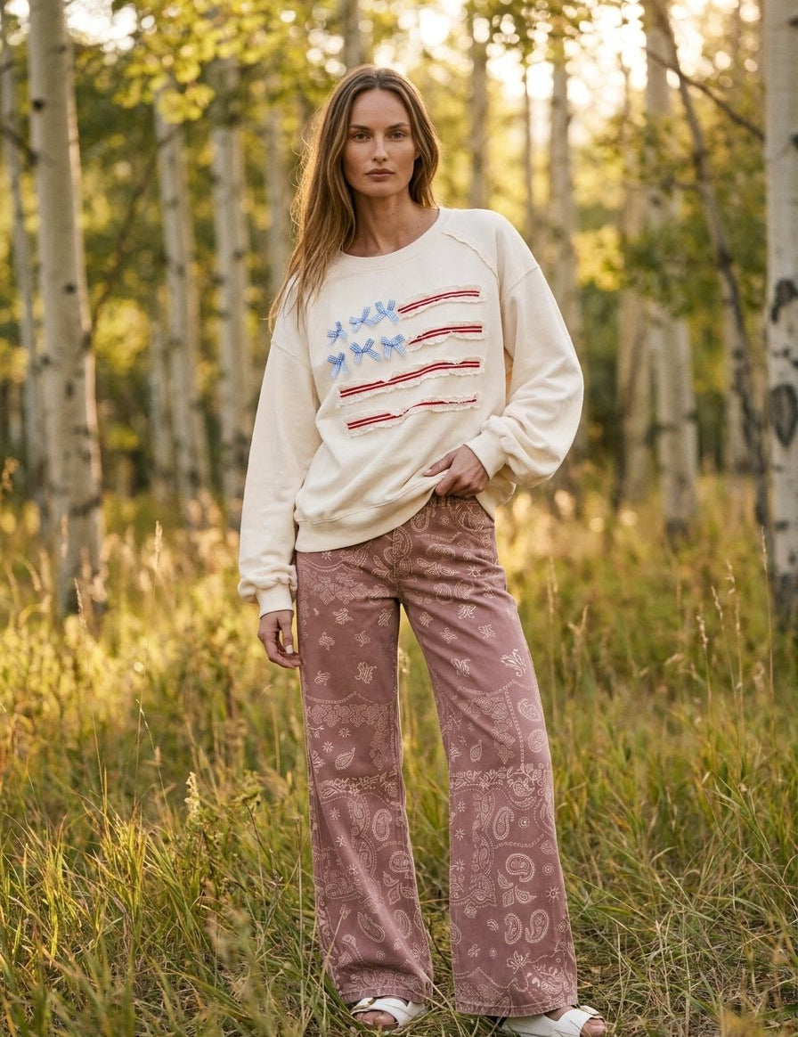 American Belle Washed Terry Knit Long-Sleeve Pullover - Westly