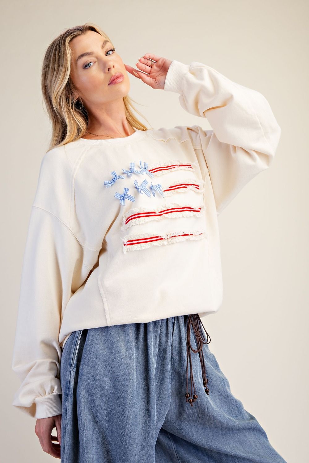 American Belle Washed Terry Knit Long-Sleeve Pullover - Westly