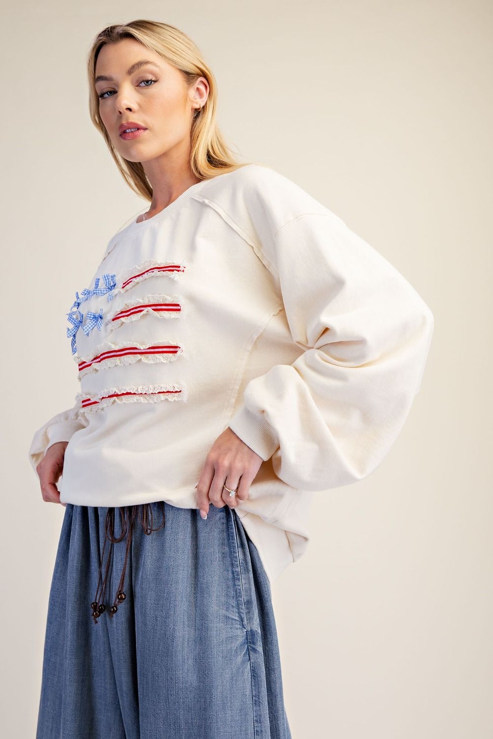 American Belle Washed Terry Knit Long-Sleeve Pullover - Westly