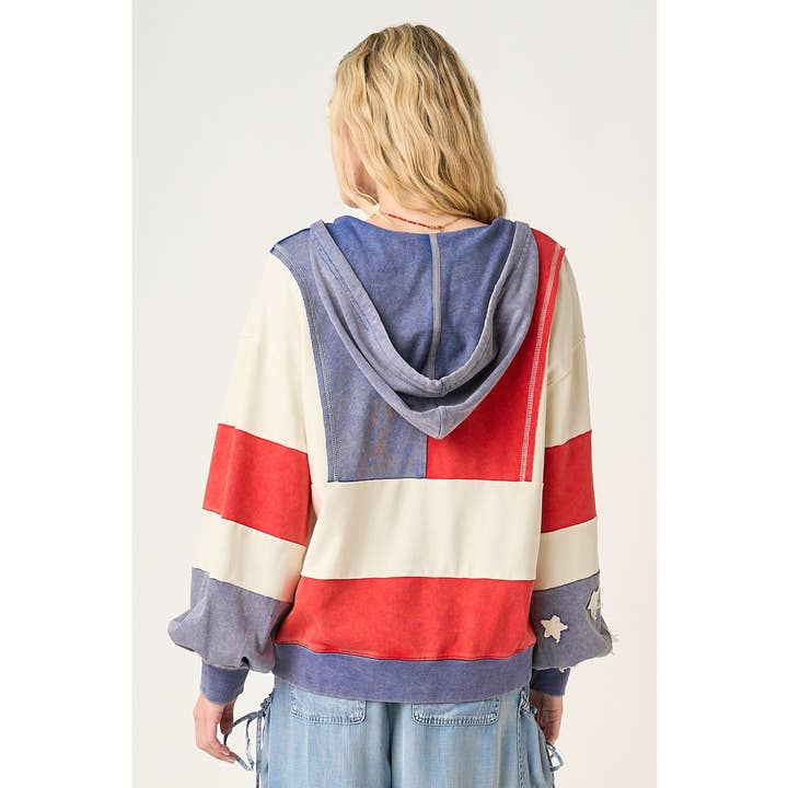 American Summer Patchwork Color Block Hoodie - Westly