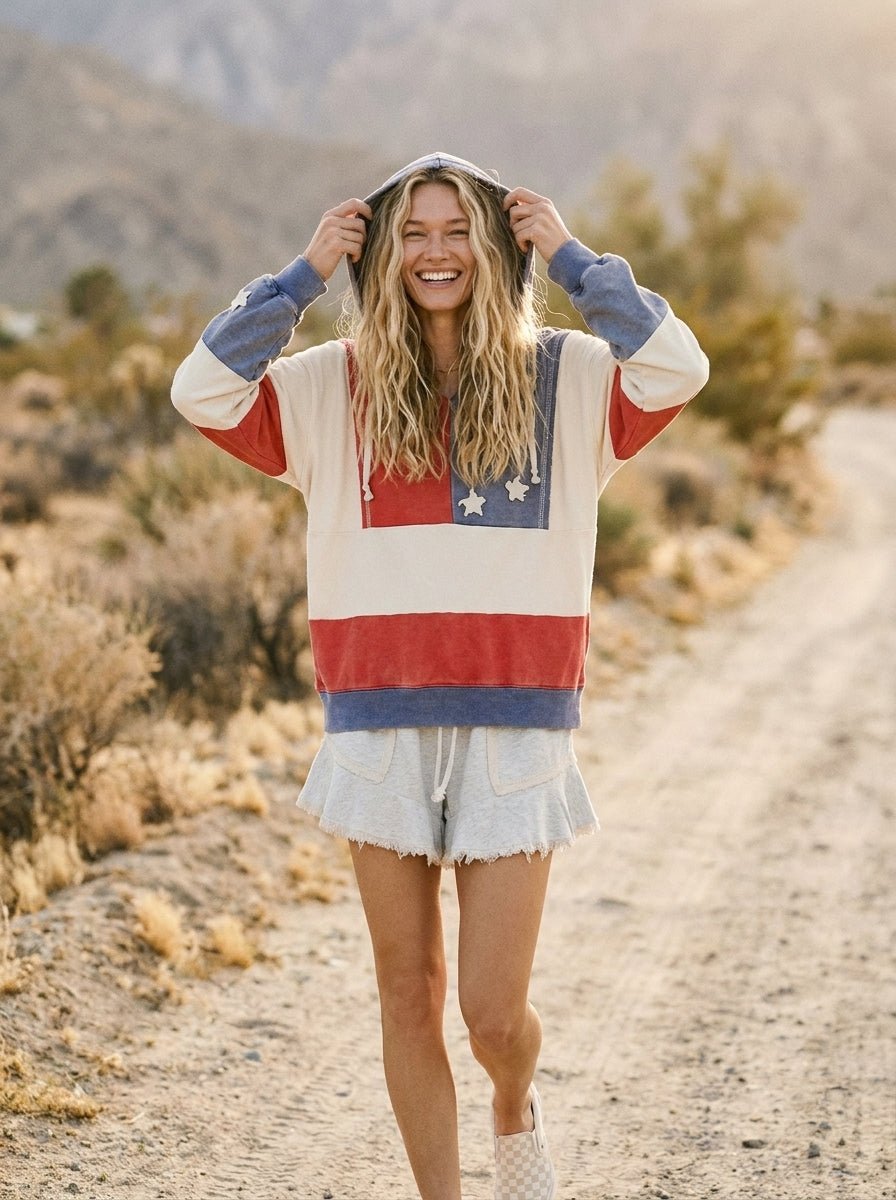 American Summer Patchwork Color Block Hoodie - Westly