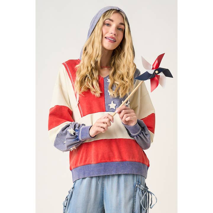 American Summer Patchwork Color Block Hoodie - Westly
