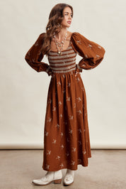 Amorette Embroidered Bow Maxi Dress - Caramel