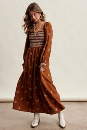 Amorette Embroidered Bow Maxi Dress - Caramel
