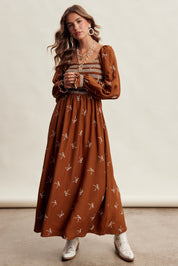 Amorette Embroidered Bow Maxi Dress - Caramel