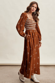 Amorette Embroidered Bow Maxi Dress - Caramel