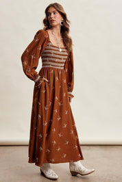 Amorette Embroidered Bow Maxi Dress - Caramel