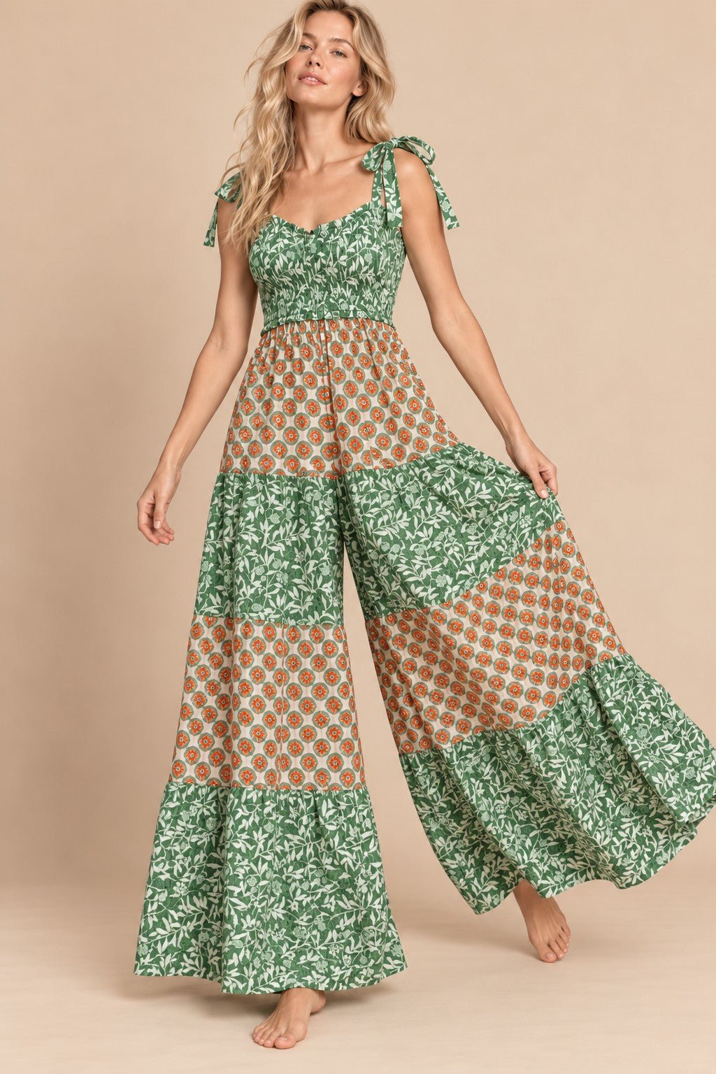 Annika Mixed Print Tiered Jumpsuit - Westly