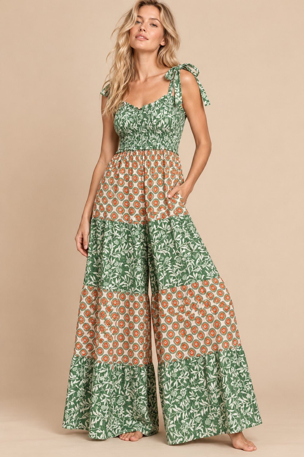 Annika Mixed Print Tiered Jumpsuit - Westly