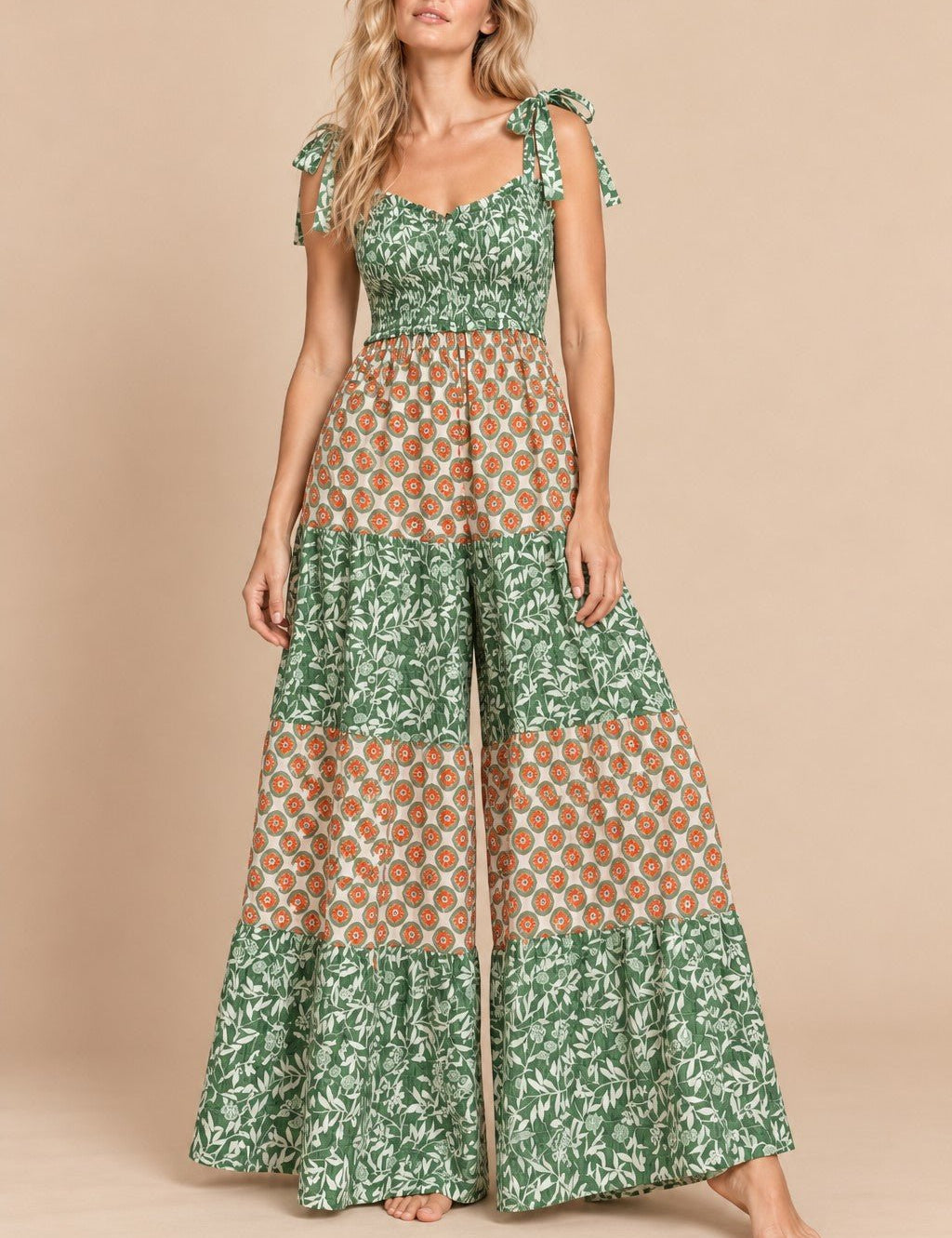 Annika Mixed Print Tiered Jumpsuit - Westly