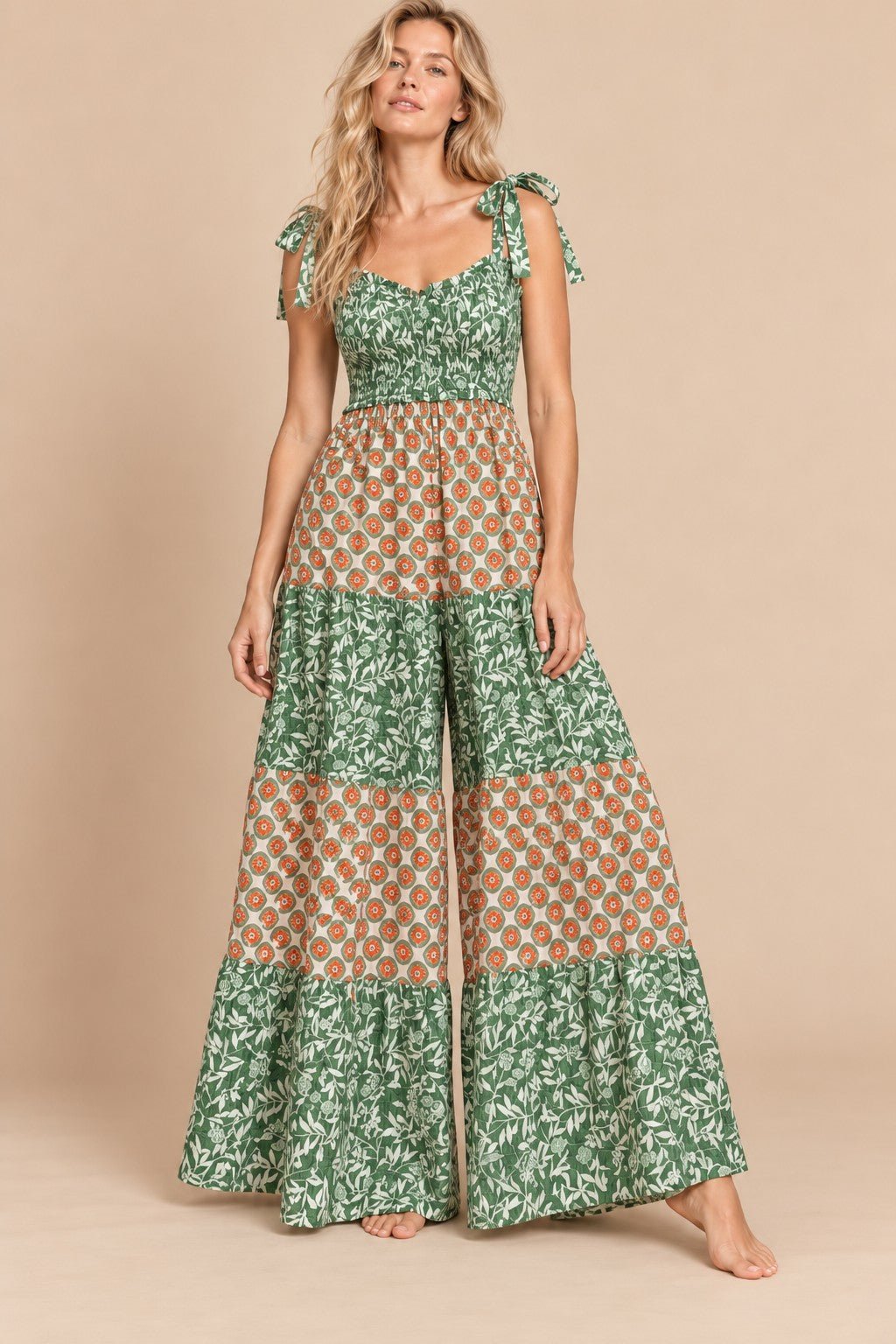Annika Mixed Print Tiered Jumpsuit - Westly