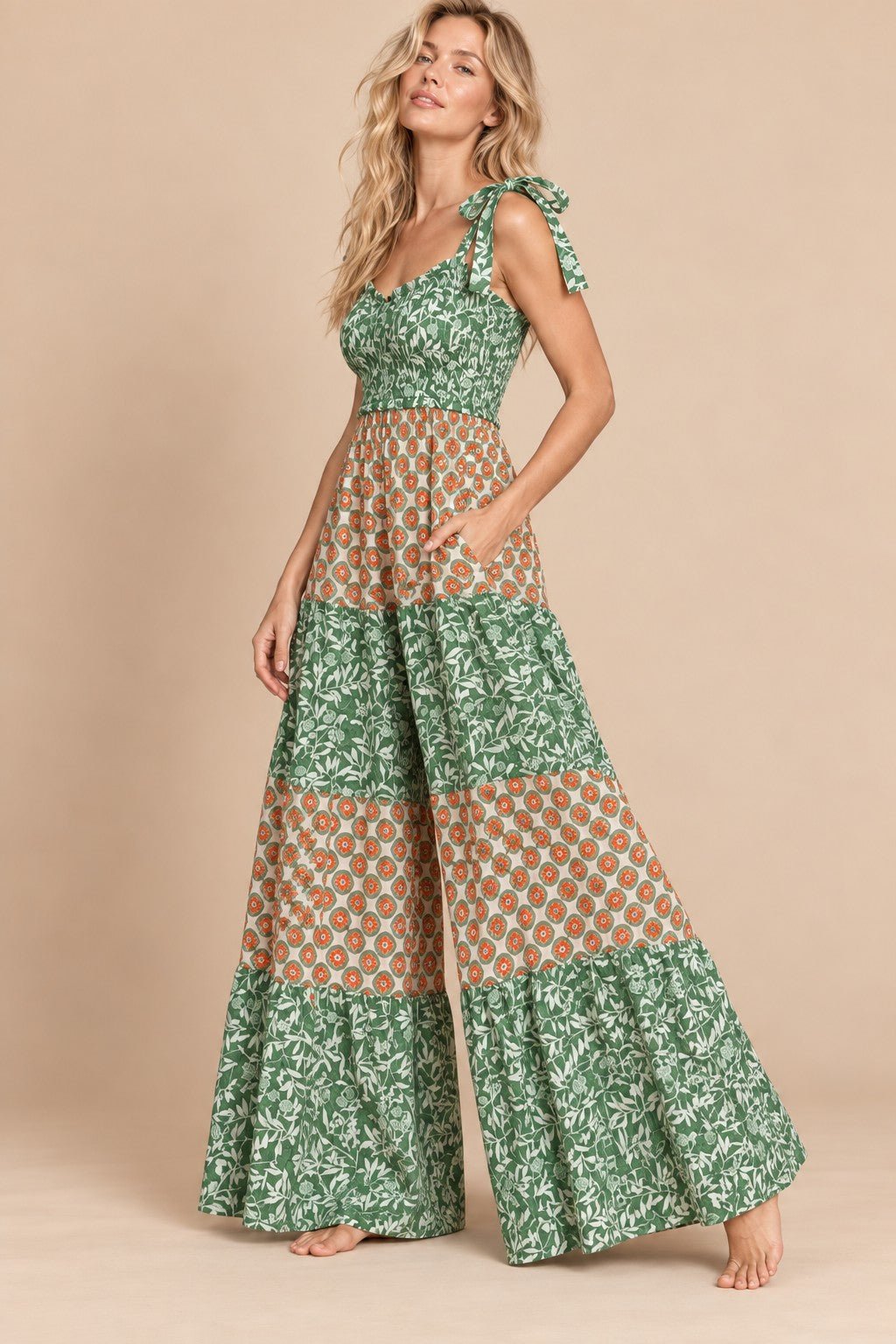 Annika Mixed Print Tiered Jumpsuit - Westly
