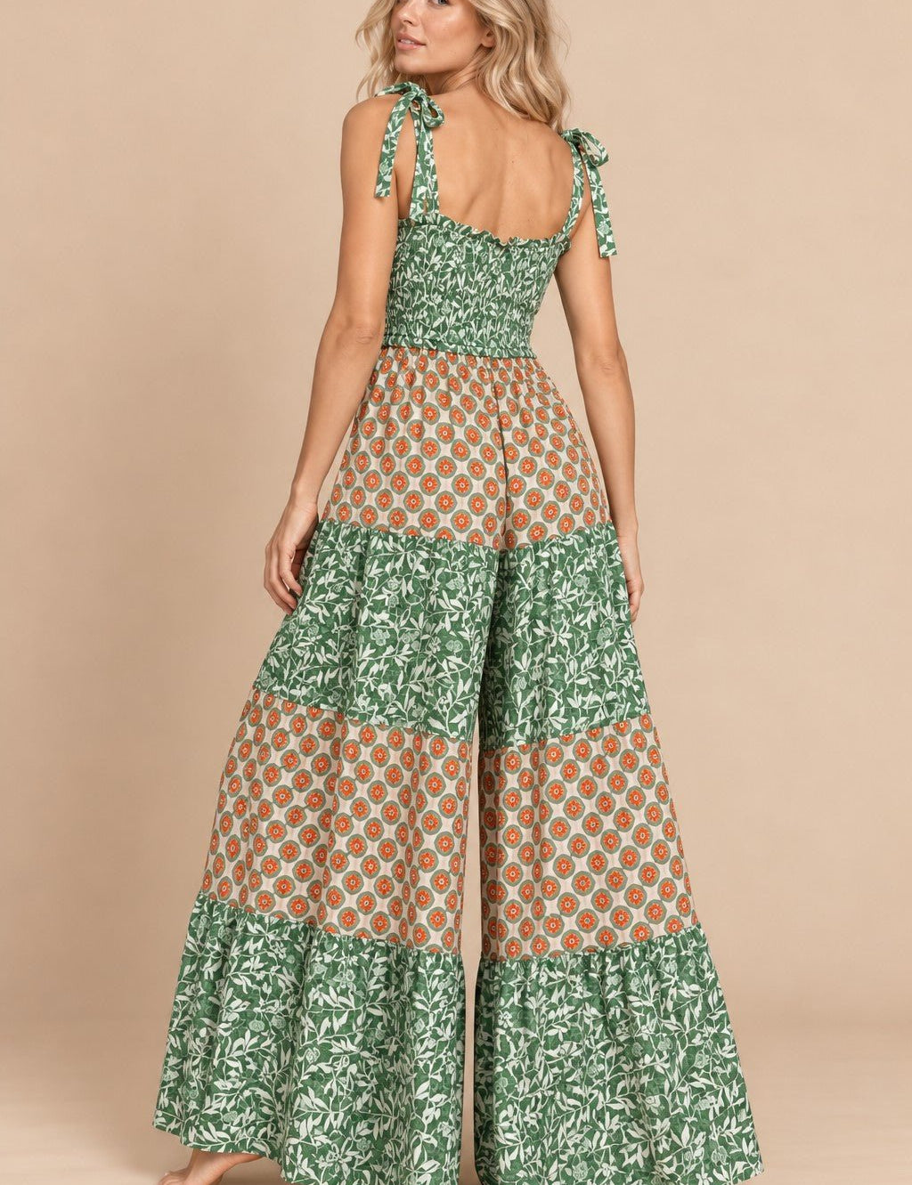 Annika Mixed Print Tiered Jumpsuit - Westly