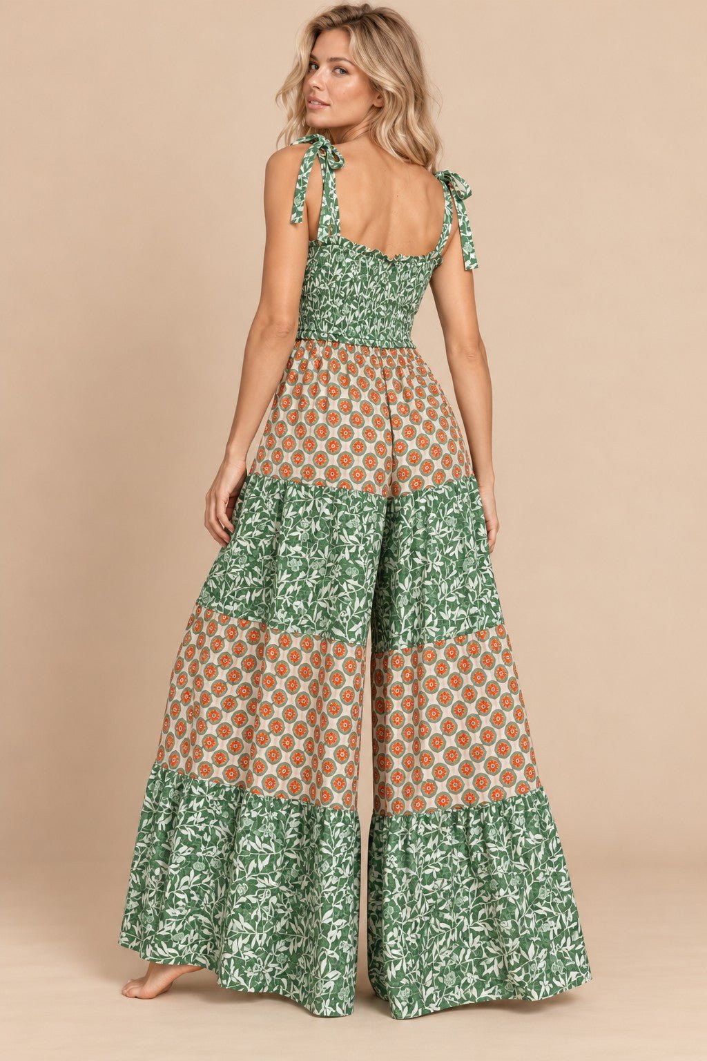 Annika Mixed Print Tiered Jumpsuit - Westly
