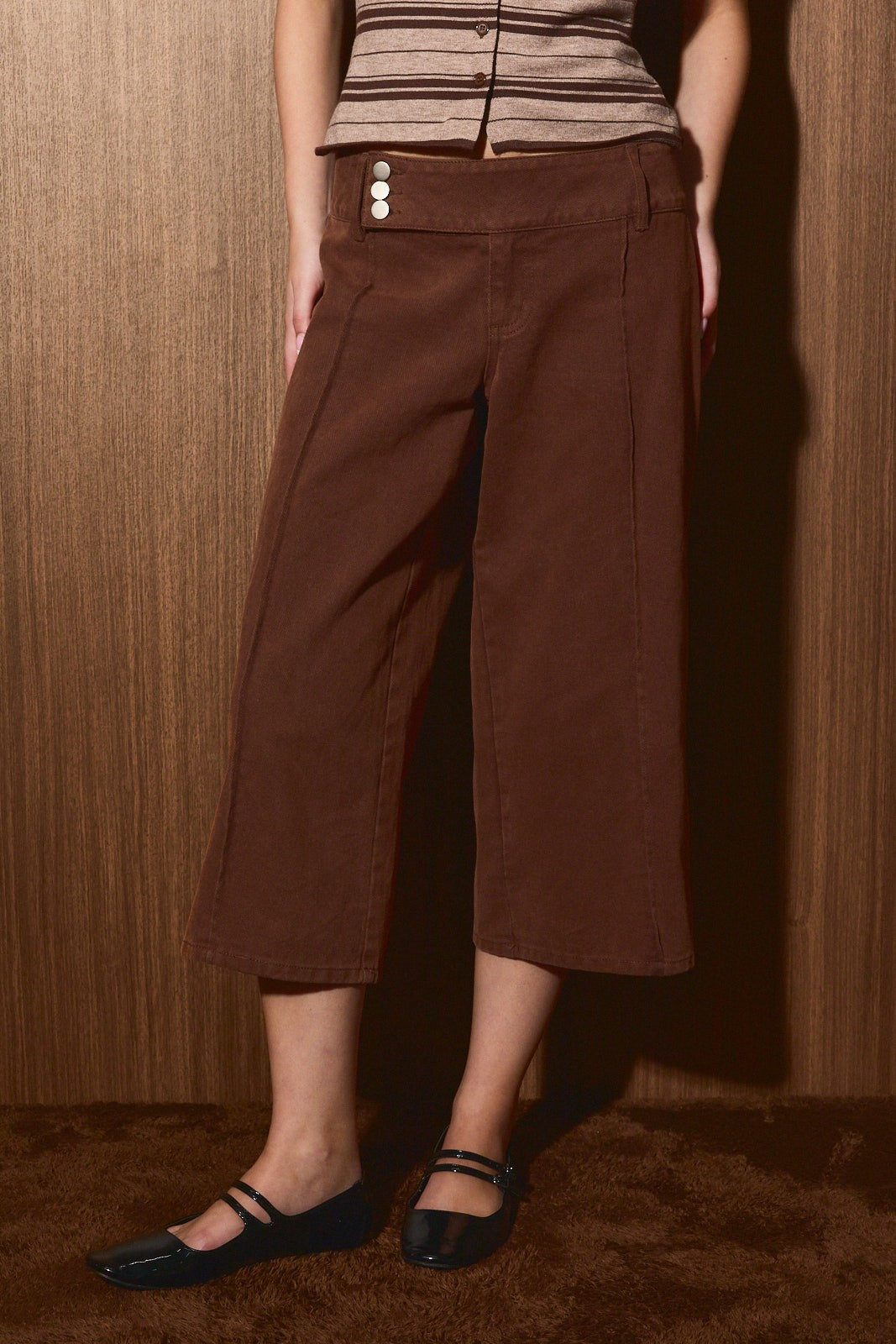Ansel Wide Leg Capri Pants - Brown
