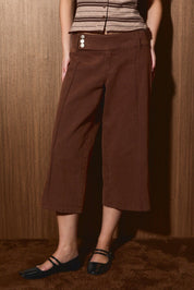 Ansel Wide Leg Capri Pants - Brown