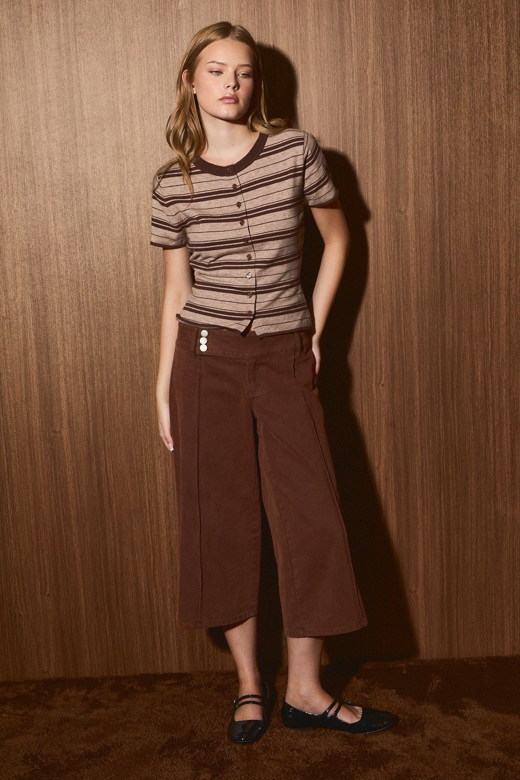 Ansel Wide Leg Capri Pants - Brown