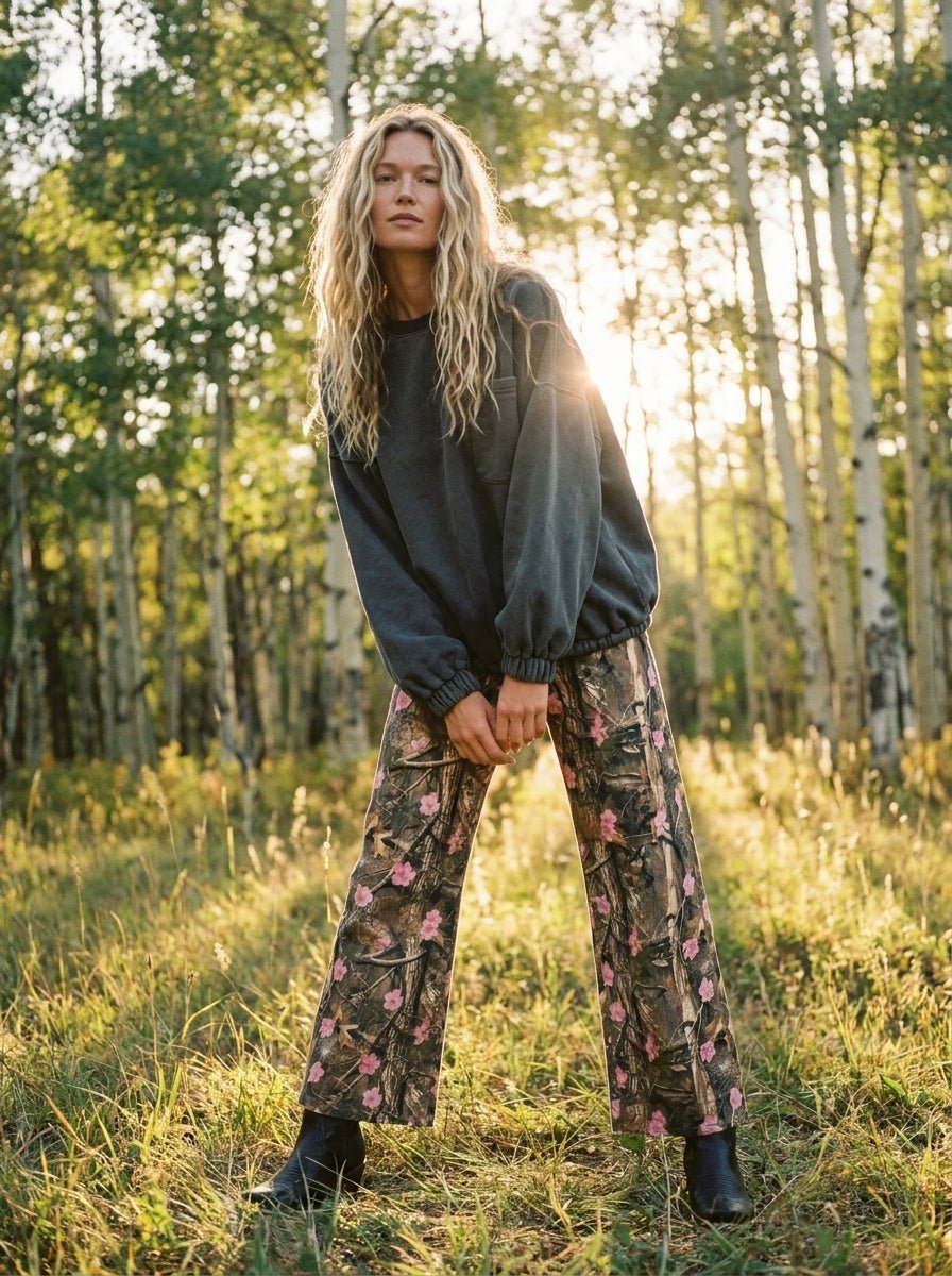 Apex Floral Camo Print Barrel Cropped Pants - Westly