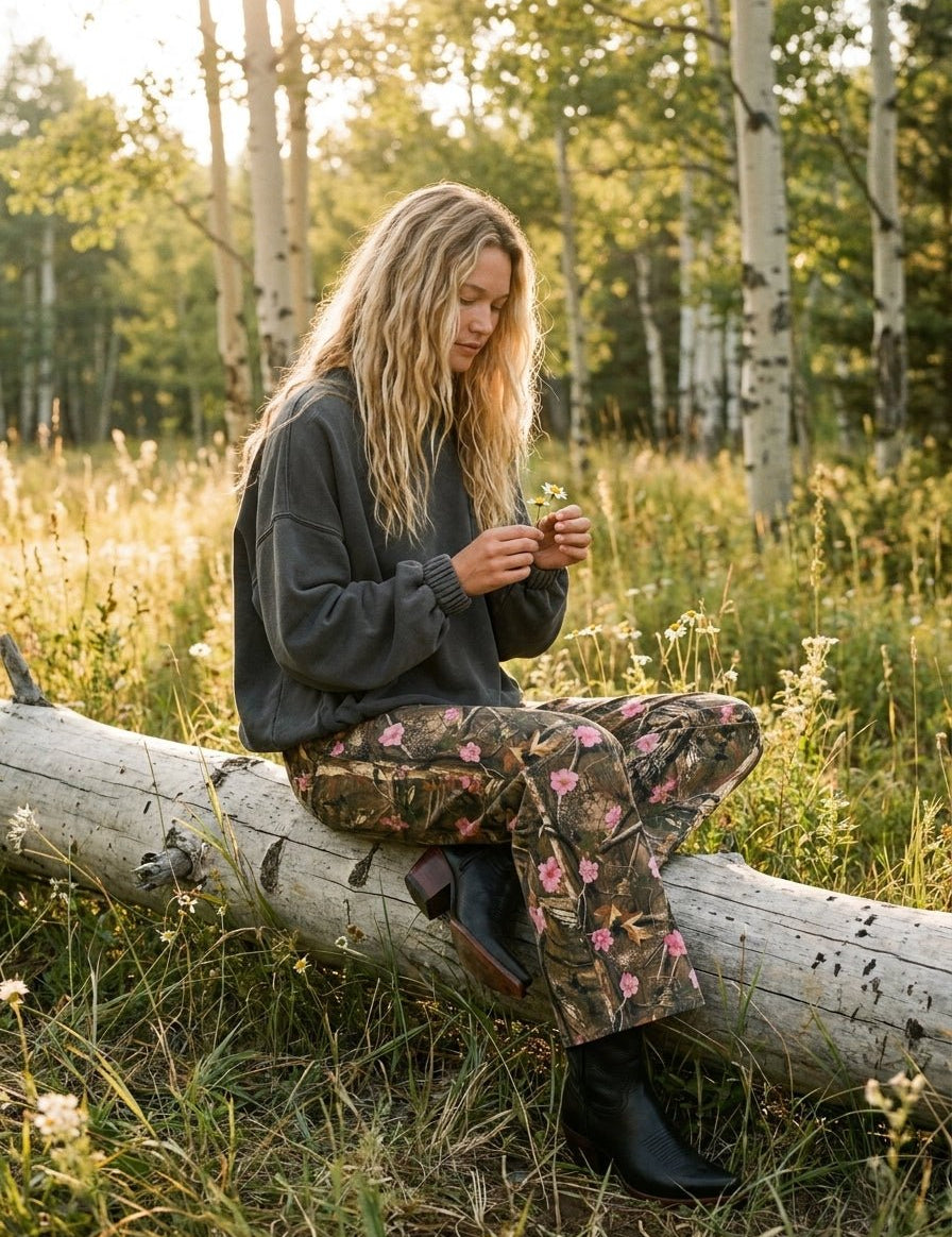 Apex Floral Camo Print Barrel Cropped Pants - Westly