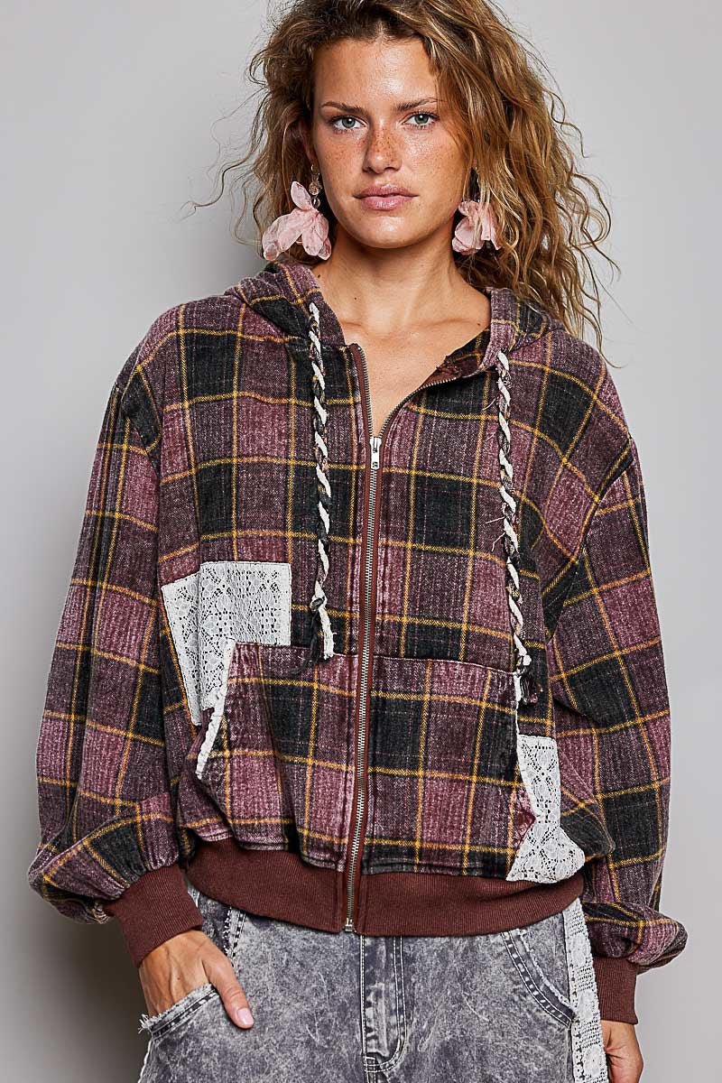 Apple Cider Lace-Trimmed Plaid Hoodie - Westly