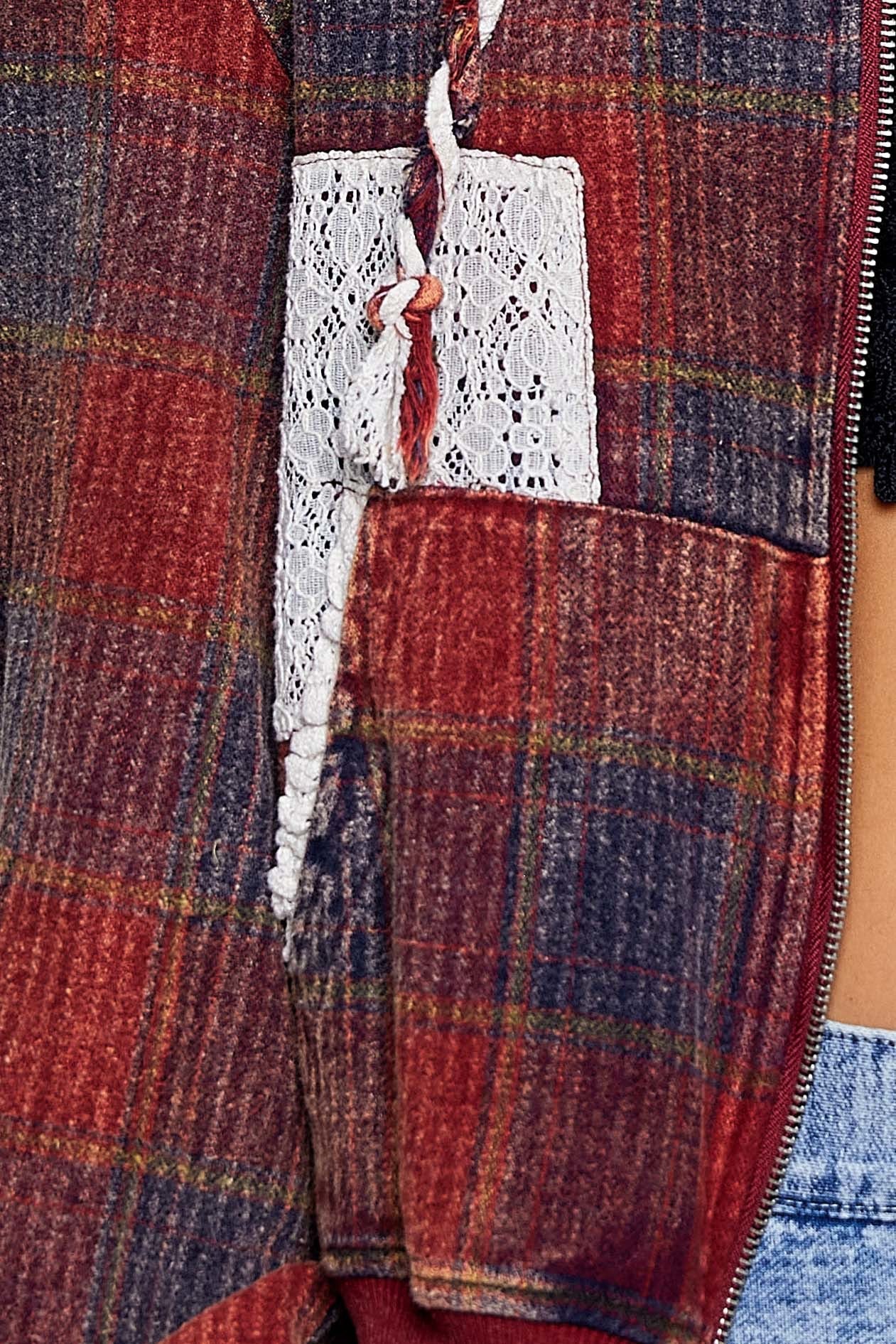 Apple Cider Lace-Trimmed Plaid Hoodie - Westly