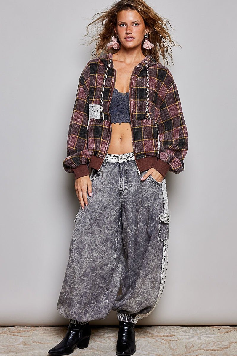 Apple Cider Lace-Trimmed Plaid Hoodie - Westly