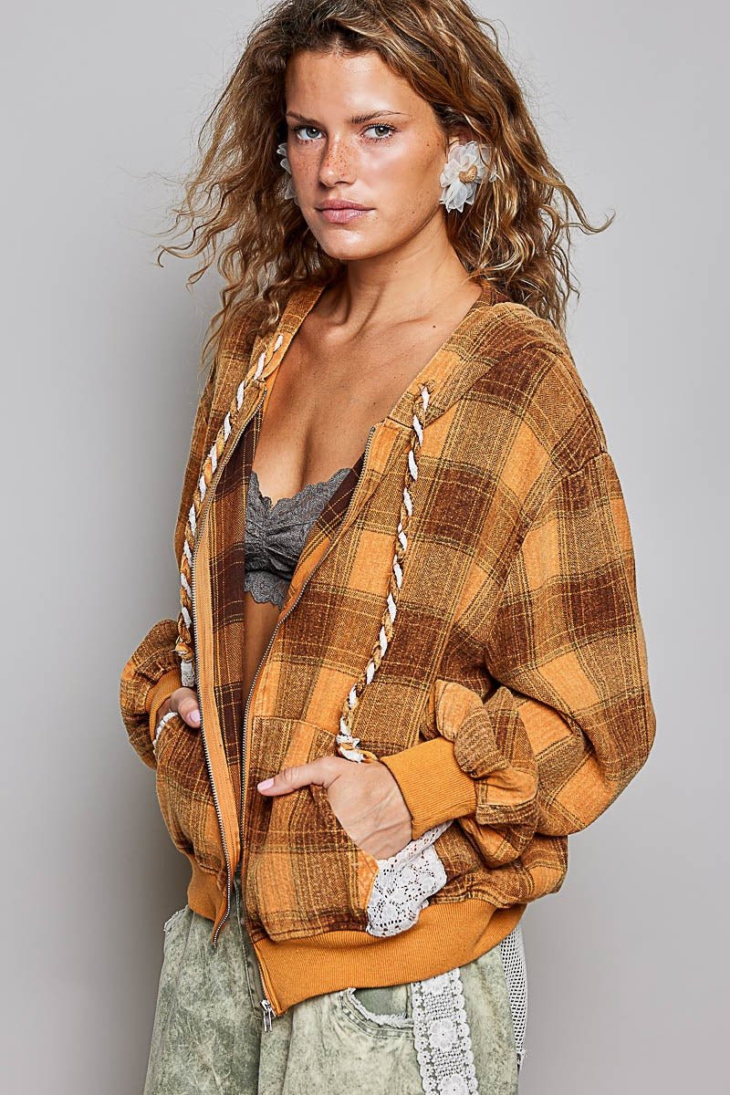 Apple Cider Lace-Trimmed Plaid Hoodie - Westly