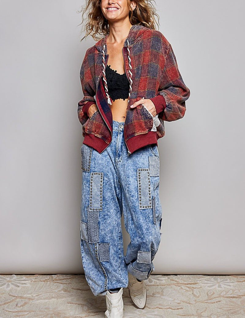 Apple Cider Lace-Trimmed Plaid Hoodie - Westly