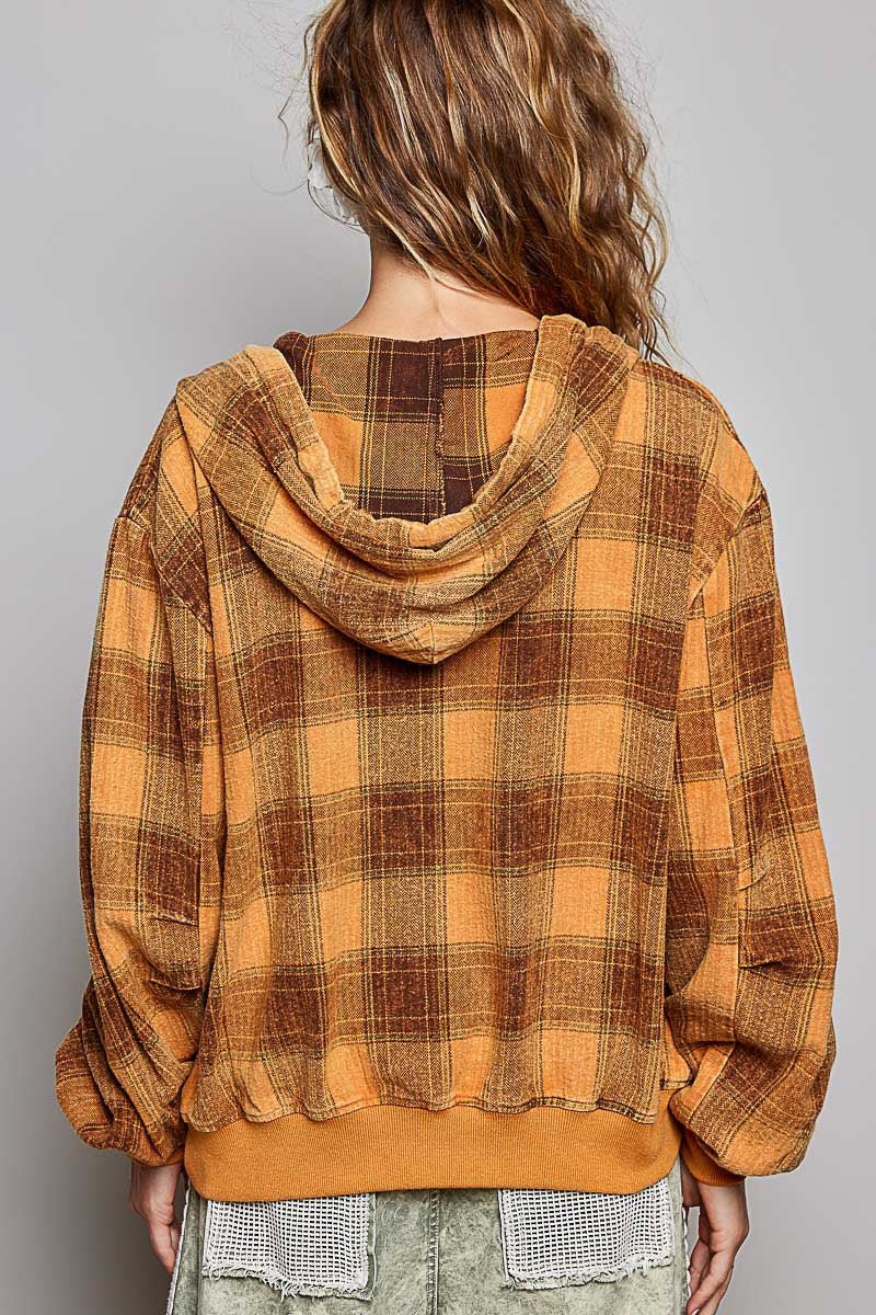 Apple Cider Lace-Trimmed Plaid Hoodie - Westly
